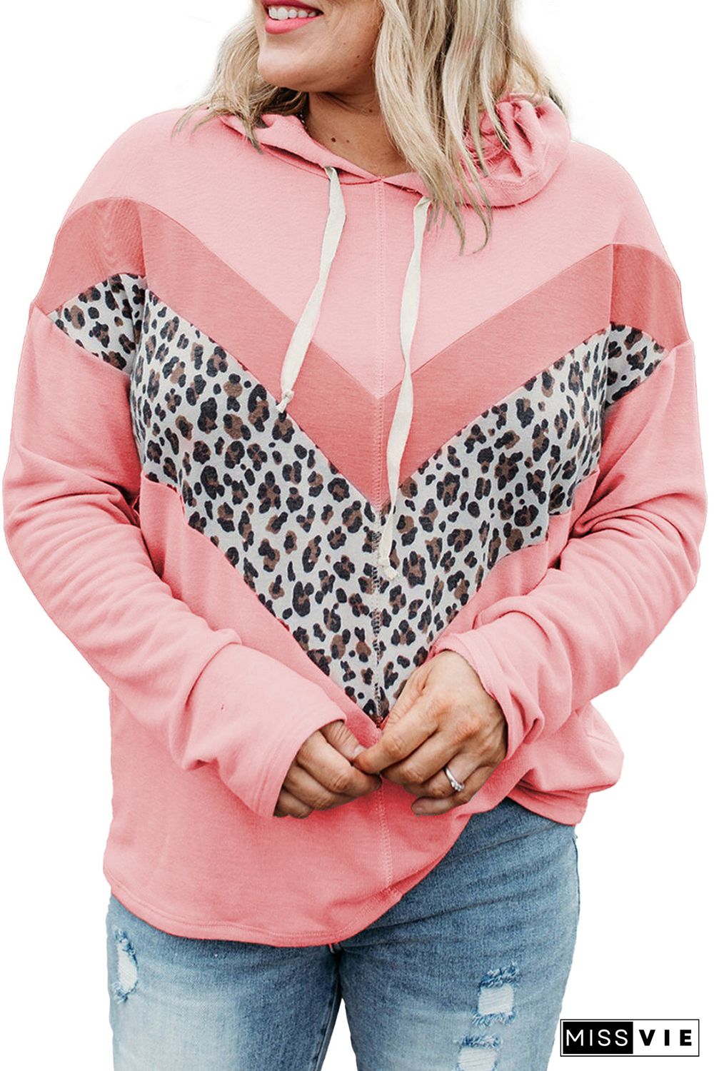 Plus Size Taupe Chevron Hooded Top