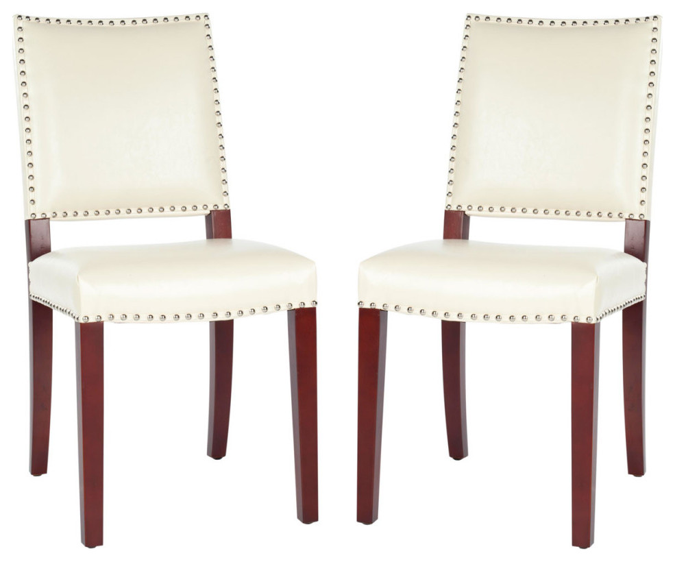 Bailey 19  x27 x27h Leather Side Chair  Set of 2 Flat Cream/ Cherry Mahogony   Modern   Dining Chairs   by Virgil Stanis Design  Houzz