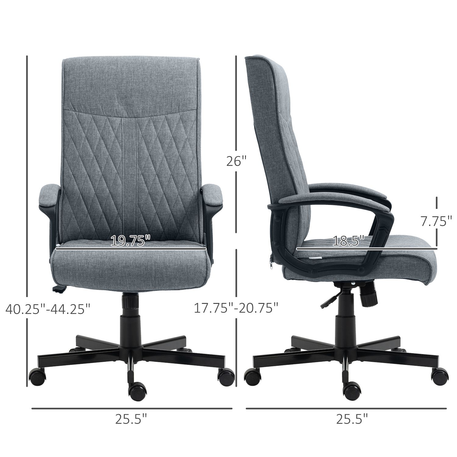 Vinsetto High-Back Home Office Chair， Computer Desk Chair with 360 Degree Swivel， Adjustable Height and Tilt Function， Dark Grey