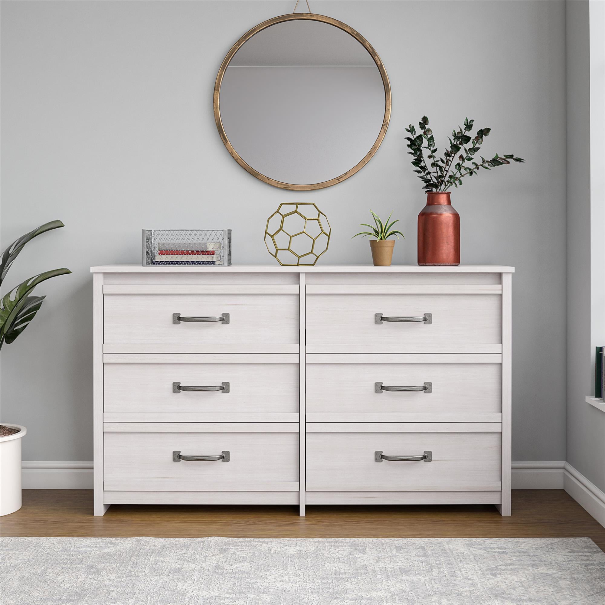 Better Homes & Gardens Rustic Ranch 6 Drawer Dresser, Ivory Oak