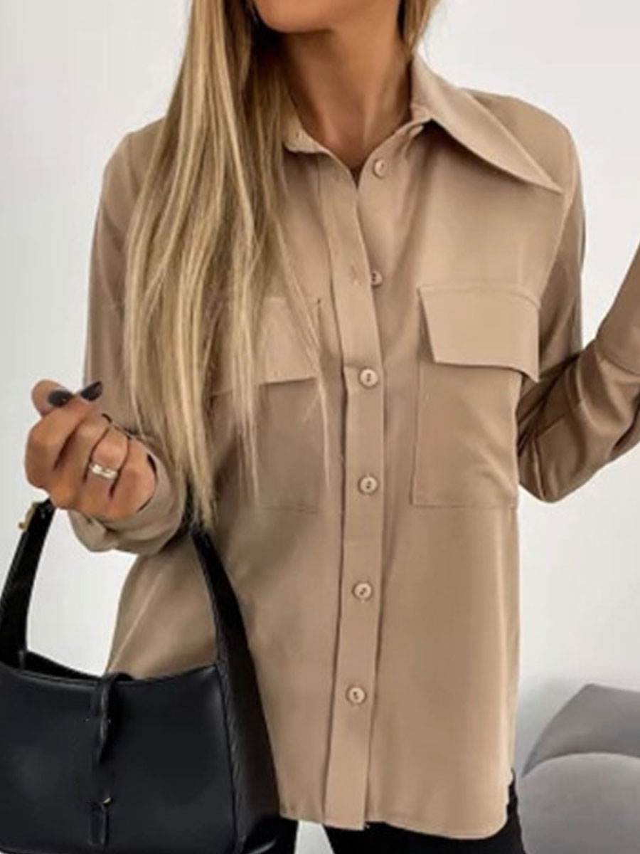 Casual Loose Solid Color Long Sleeve Blouse