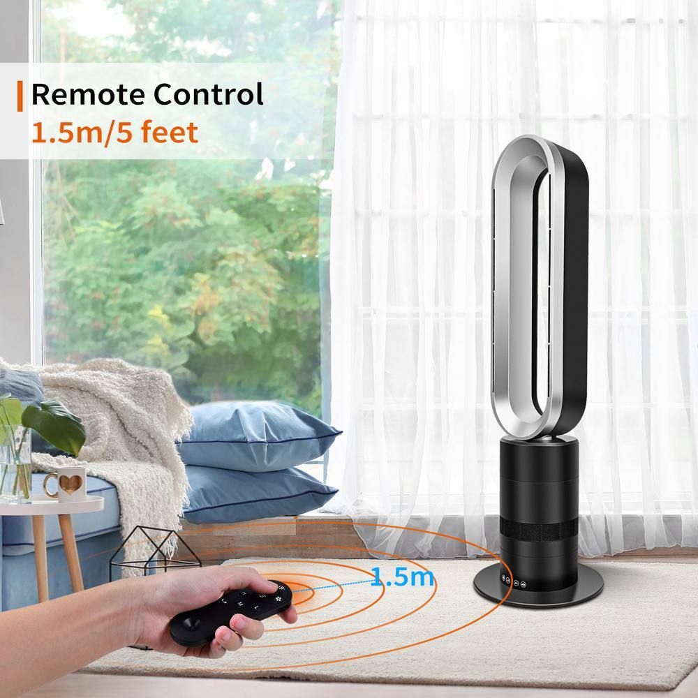 dubbin 32 in. Space Heater Bladeless Tower Fan Heater and Fan Combo 9H Timer 10 Speeds Remote Control Black FXFAN-7004