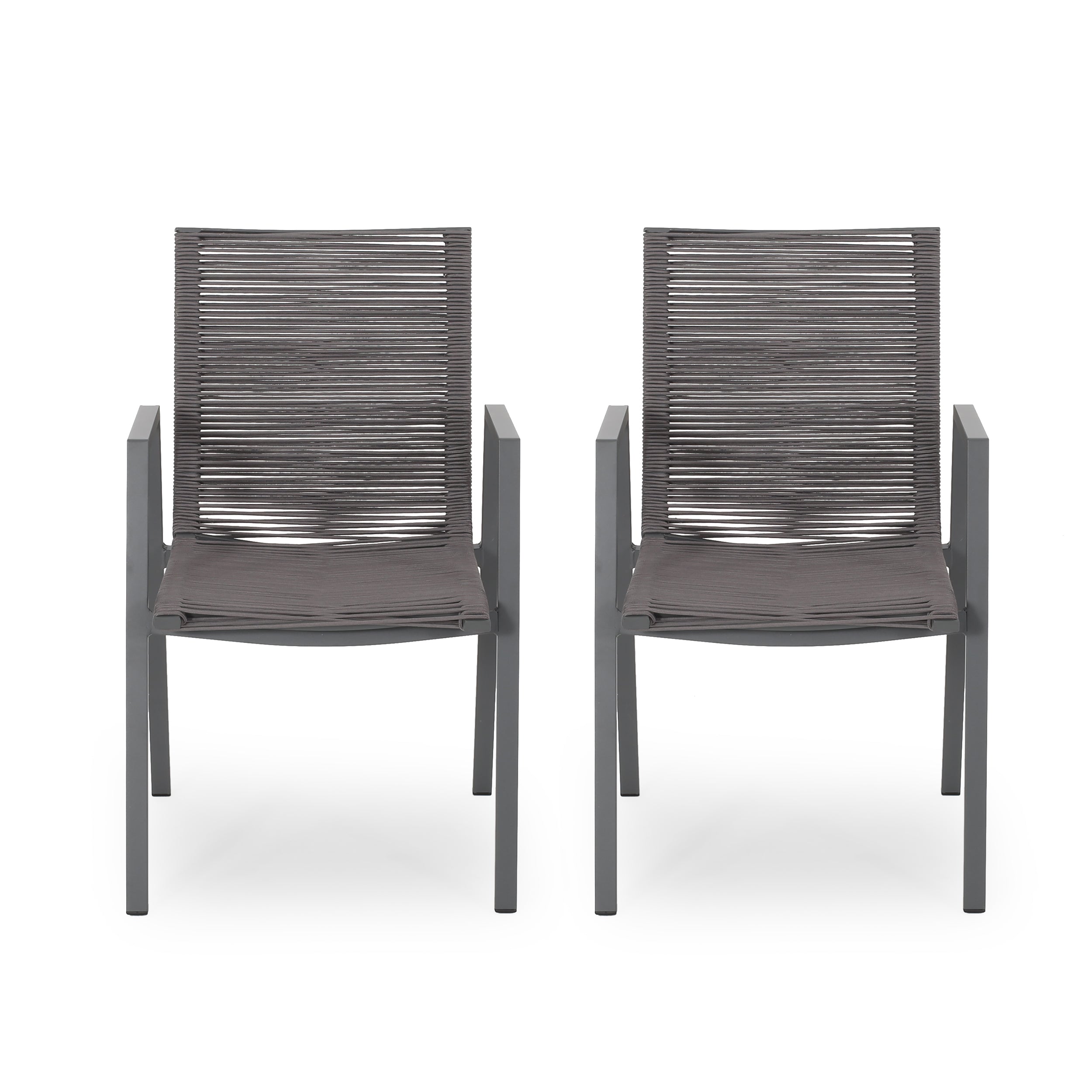 Kalli Outdoor Modern Aluminum Dining Chair with Rope Seat (Set of 2)