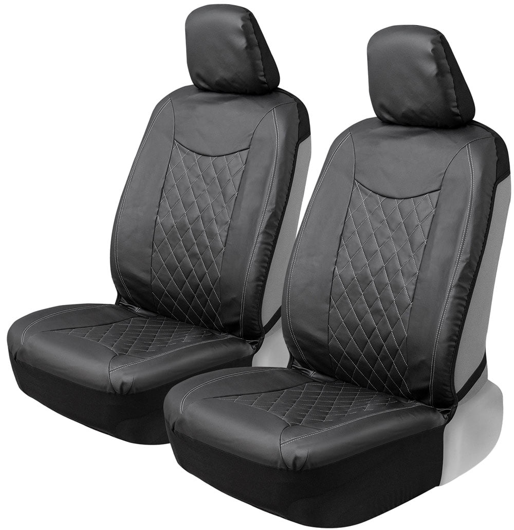 Motor Trend Stitched Faux Leather Car Seat Covers for Front Seats， Black - Luxurious Protection for Auto Truck Van and SUV