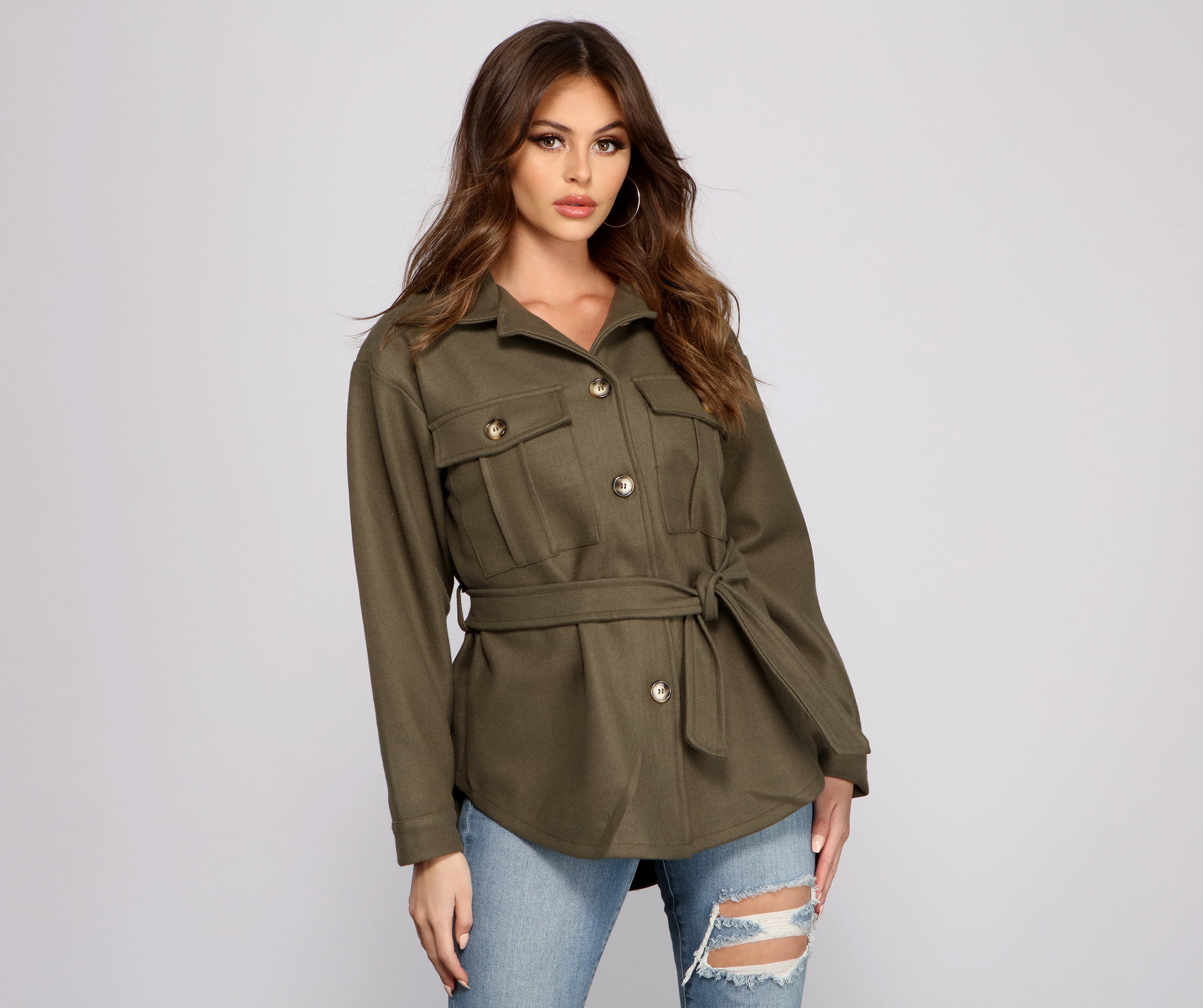 Cozy Button-Up Belted Shacket