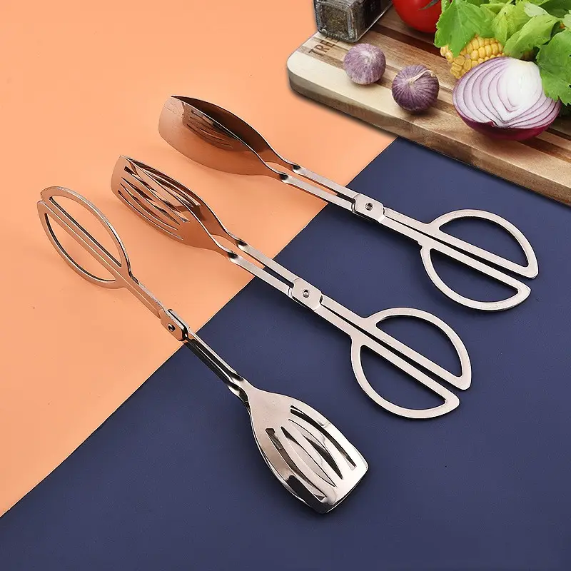 Stainless Steel  Metal Bread Buffet Barbecue Cooking Camping Tongs Bbq Steak Meat Food Clip Food Tongs