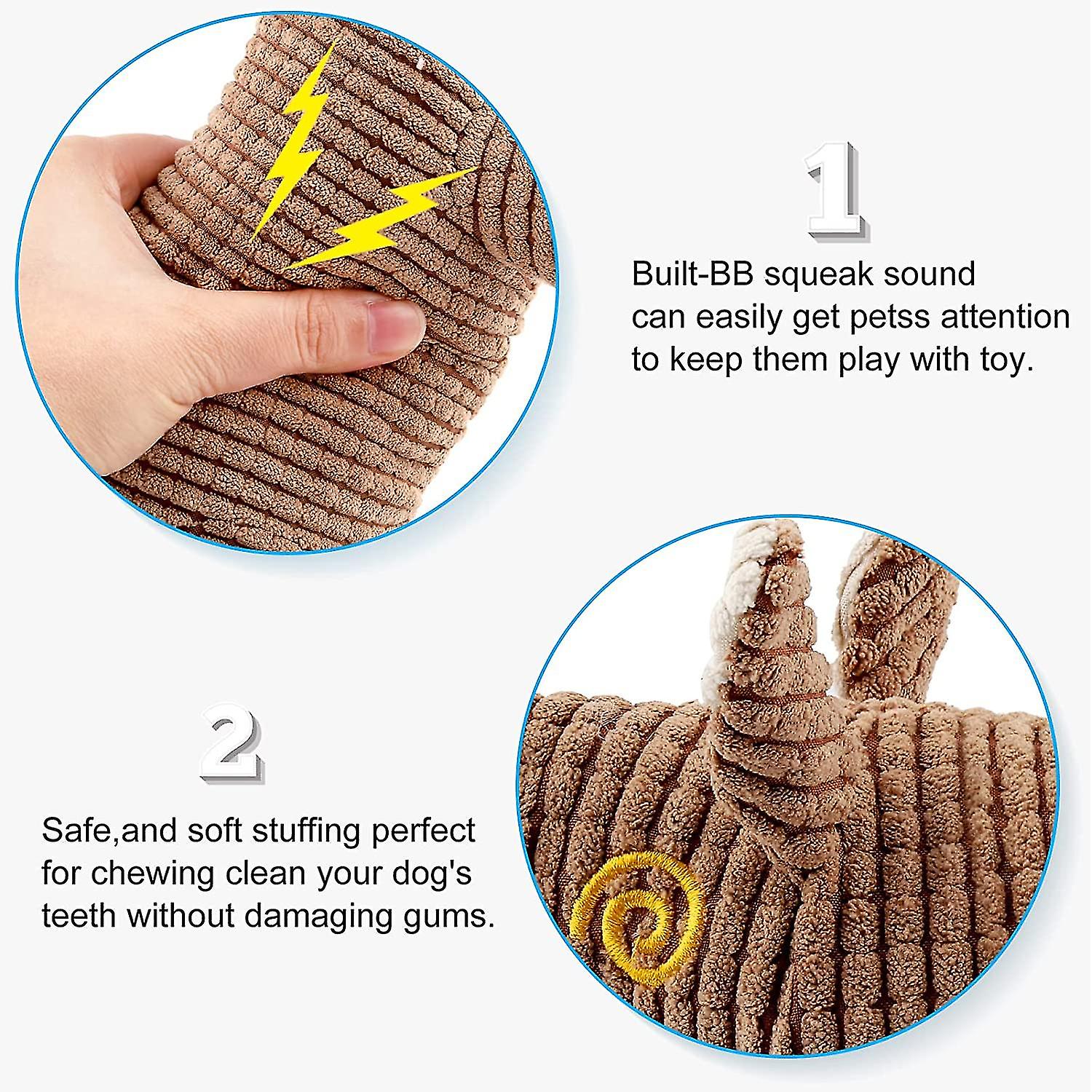 Miman Squeaky Dog Toys，durable Puppy Toy，soft Natural Corduroy Stuffed Plush Cute Dog Toys，dog Toys With Grinding Teeth-brown