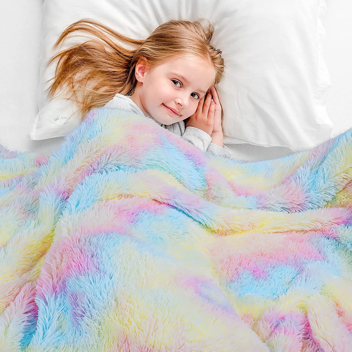 Lochas Plush Fluffy Soft Rainbow Blanket for Couch Bed Sofa Kids Warm Sherpa Colorful Blankets， 50