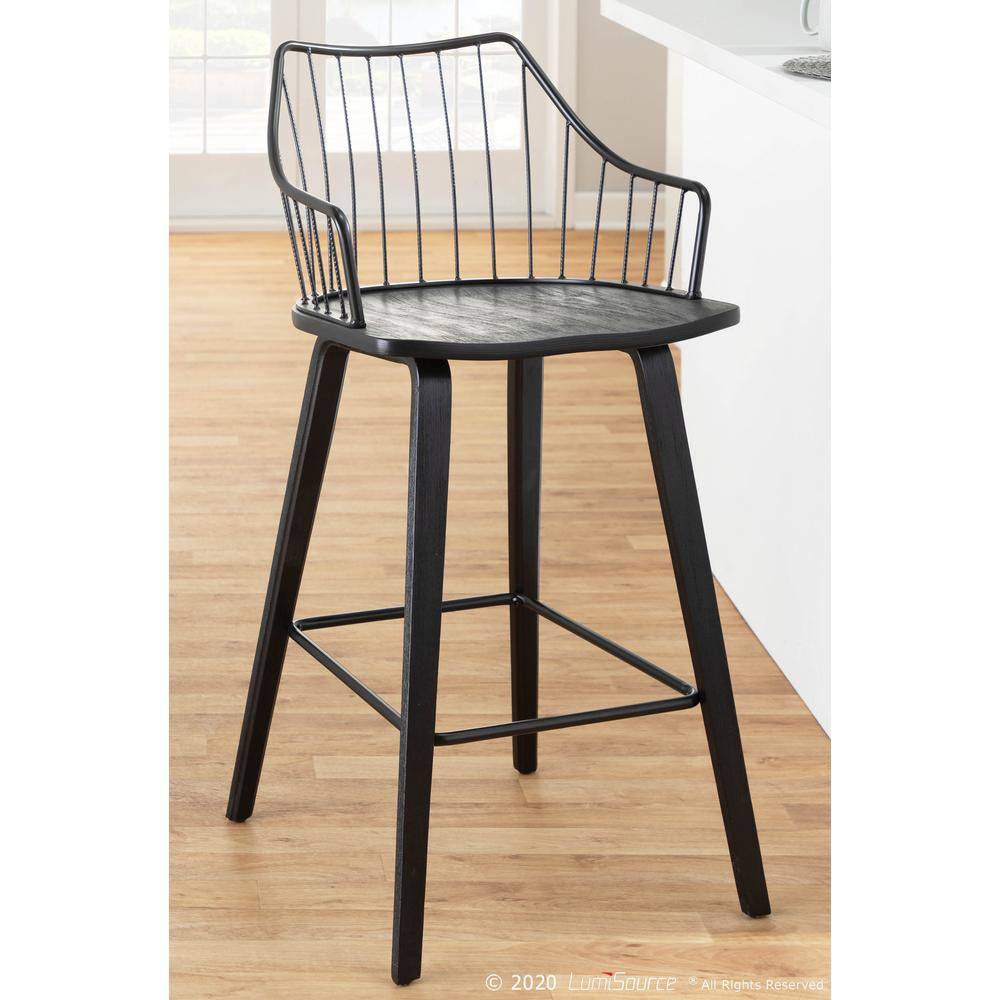 Lumisource Winston 37 in. Spindle Back Black Wood and Black Metal Counter Height Stool B26-WINSTN BKBK