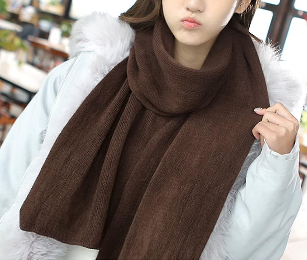 Women's Warm Long Shawl Winter Warm Large Scarf Pure Color Coffee -