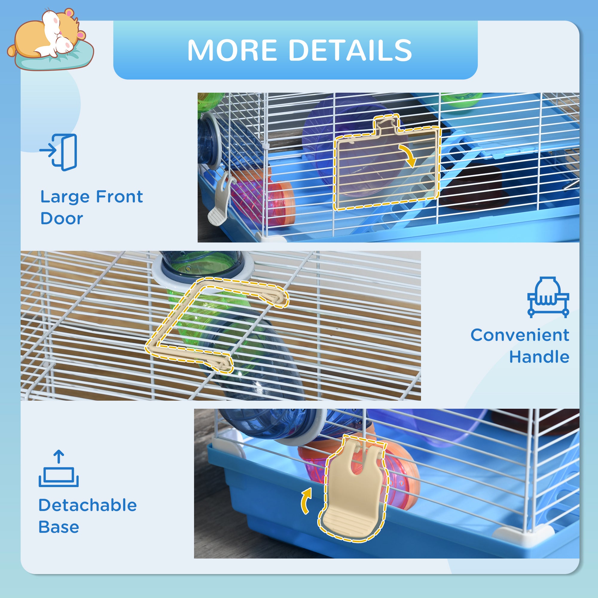 Pawhut 2-Level Hamster Cage Gerbil House Habitat Kit Small Animal Travel Carrier with Exercise Wheel， Play Tubes， Water Bottle， Food Dishes， and Interior Ladder