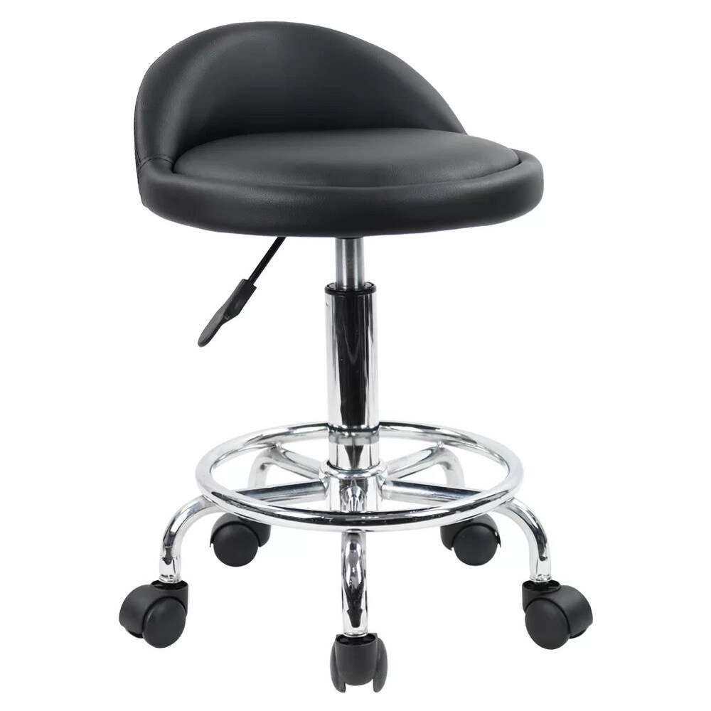 Round Shape Adjustable Salon Stool with Back Black   N/A