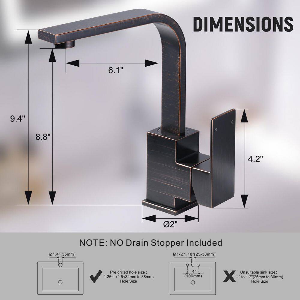 ARCORA Modern Single-Hole Bar Faucet 1-Handle with Water Supply Line in Oil Rubbed Bronze AR7102301RB