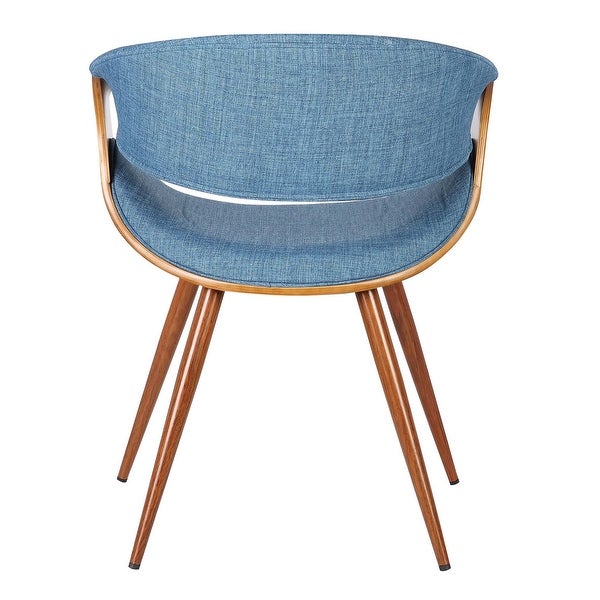 Curved Back Fabric Dining Chair with Round Tapered Legs， Brown and Blue