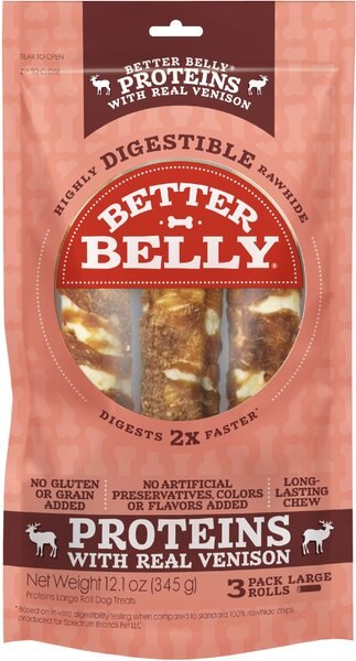 Better Belly Proteins with Real Venison Flavor Rawhide Large Roll Dog Treats