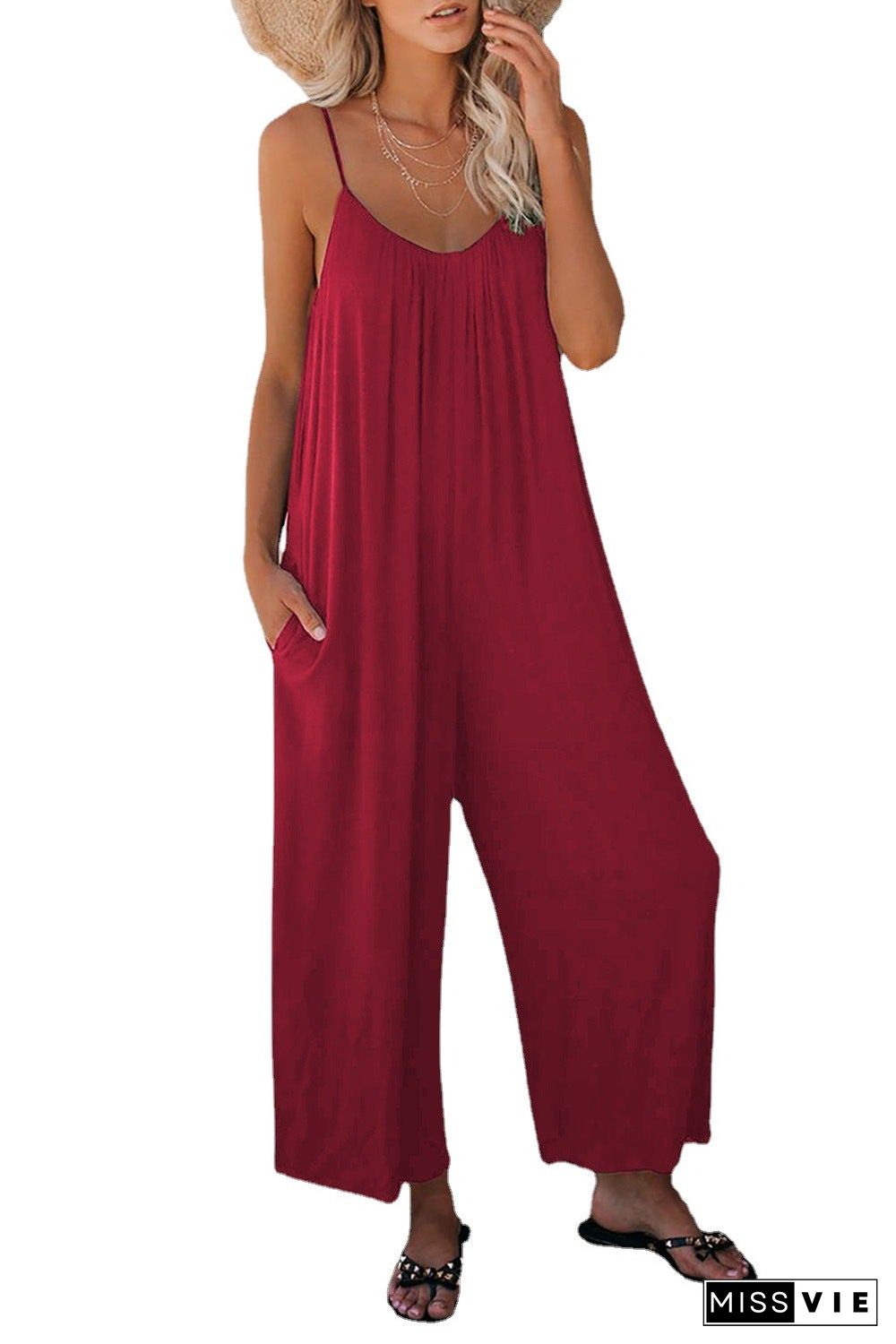 Strap Jumpsuit Women's New Solid Color Pocket Casual Jumpsuit