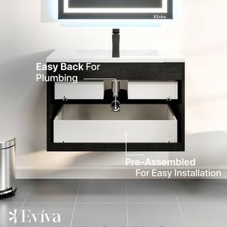 Eviva Joyous  32 in. W x 18 in. D x 22.5 in. H Floating Bath Vanity in Black wood with White Porcelain Top EVVN23-32BW-WMN