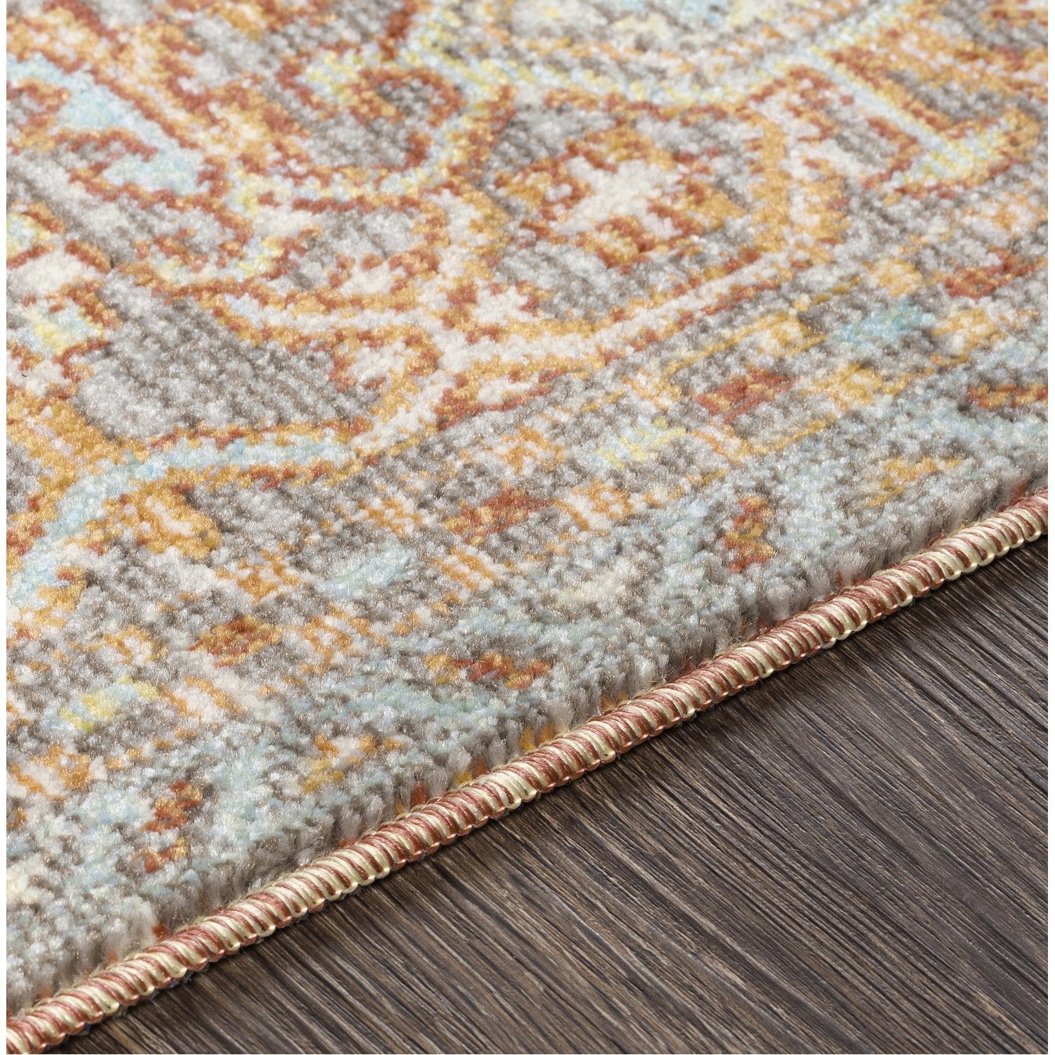 Bodrum Indoor/Outdoor Rug in Ivory, Burnt Orange, Saffron, Silver Gray, Medium Gray, Aqua, Camel, Pale Blue