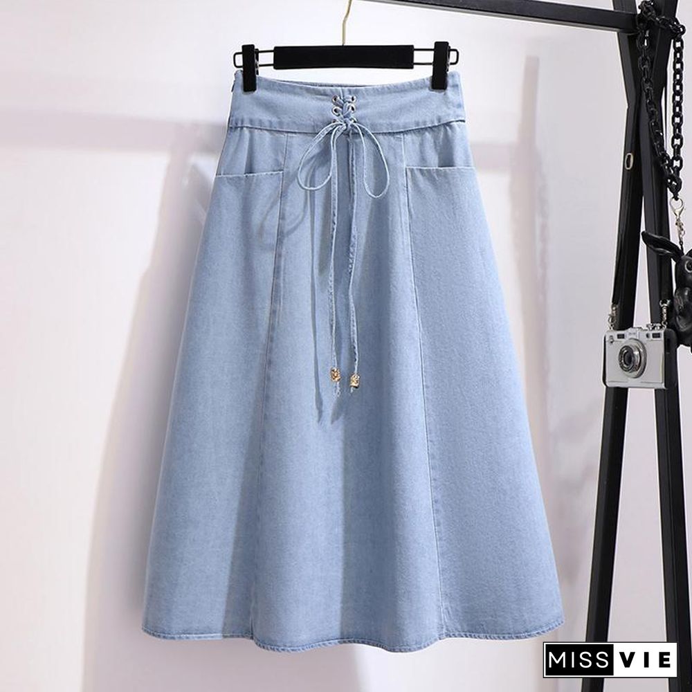 Classic Round Collar Tee+Denim Skirt P10850