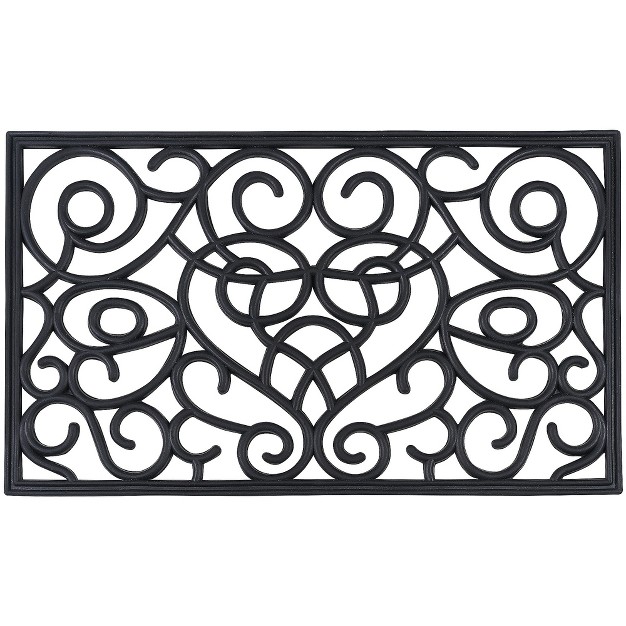 Kate Aurora Kensington Hearts 18 In X 30 In Wrought Iron Designed Non Skid Rubber Outdoor Door Mat Black