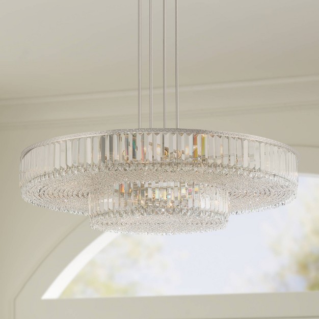 Wide Modern 2 tier Frame Clear Crystal 16 light Fixture For Dining Room House Entryway