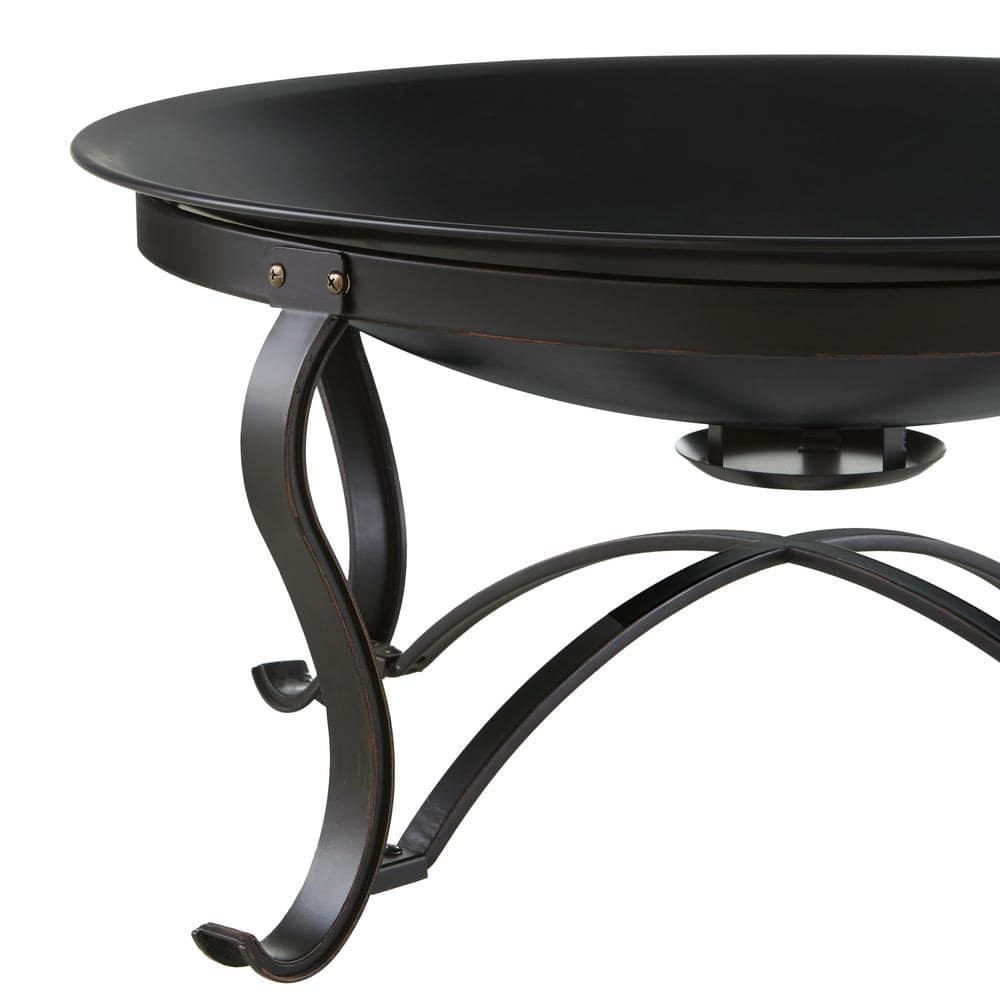 Hampton Bay Sadler 30 in x 19 in Round Steel Wood Burning Fire Pit in Rubbed Bronze