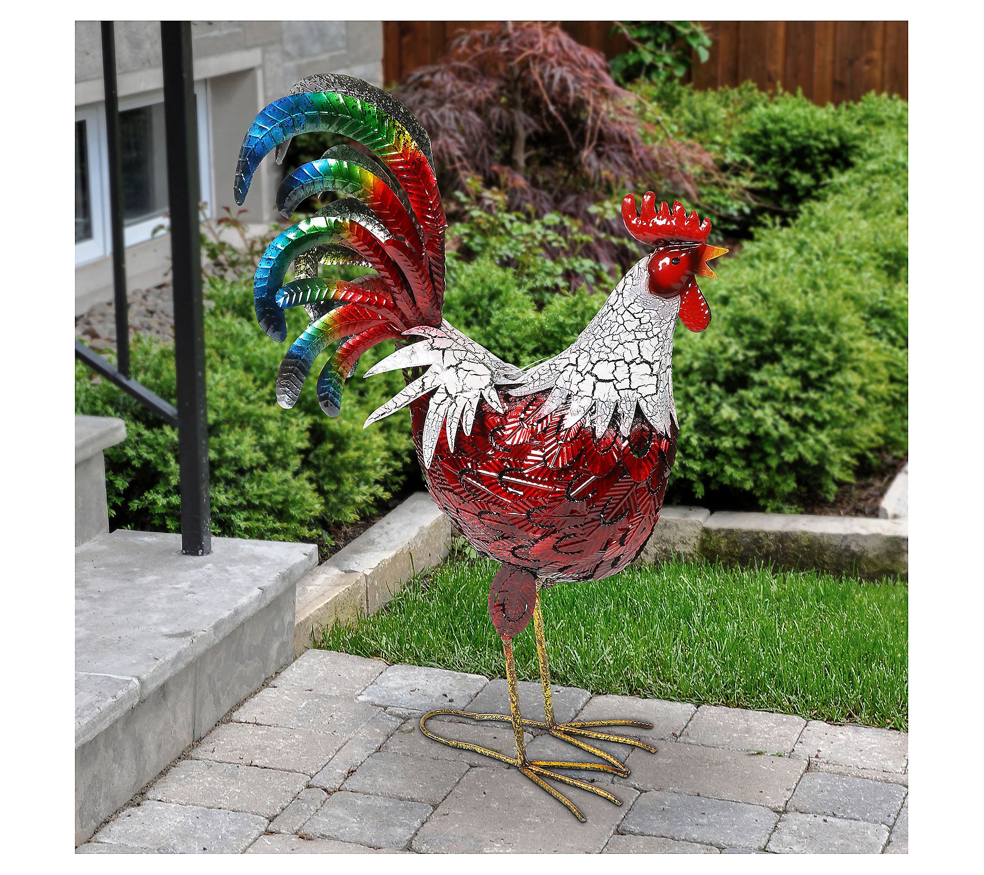 Exhart Colorful Metal Rooster Statue Large