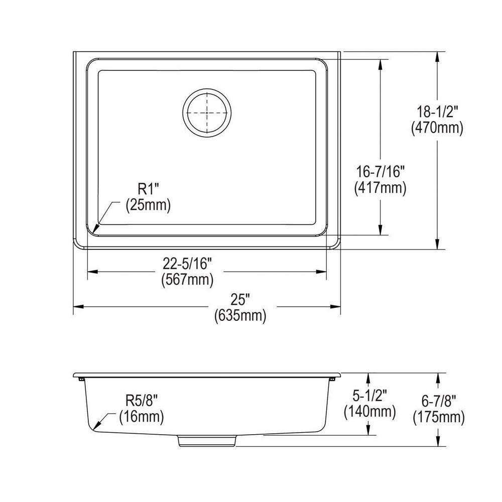 Elkay Quartz Classic White Quartz 25 in. Single Bowl Undermount Kitchen Sink with Perfect Drain ELGUAD2519PDWH0