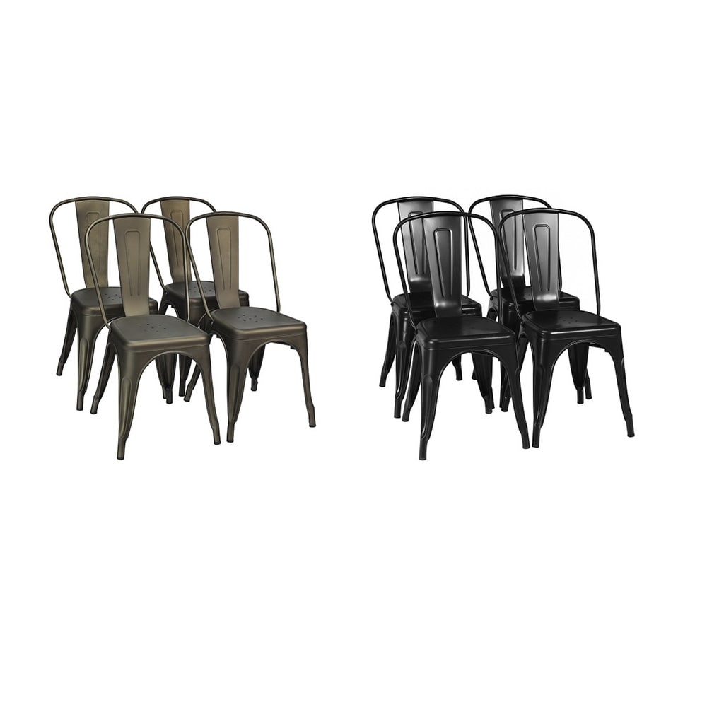 Set of 4 Dining Side Chair Stackable Bistro Cafe Metal Stool GunBlack   See details