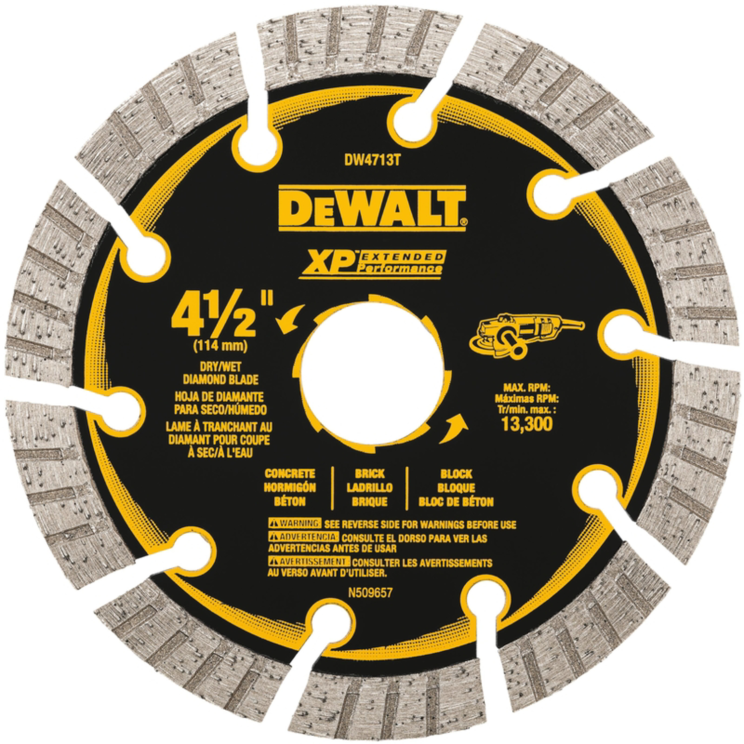 DW XP Extended Performance 4-1/2 in. D X 7/8 in. Diamond Turbo Segmented Cut-Off Blade 1 pc