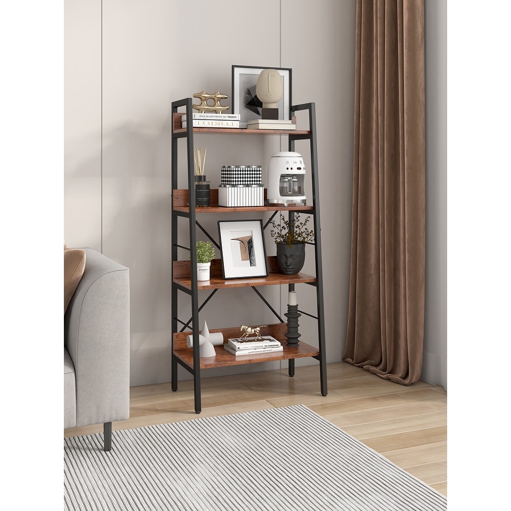 4 Layer Display Bookshelf Storage Rack with Metal Frame for Living Room