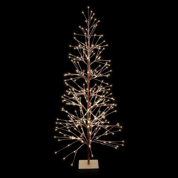 Alpine Corporation 71H Indoor/Outdoor Artificial Flocked Christmas Tree with White LED Lights，Brown