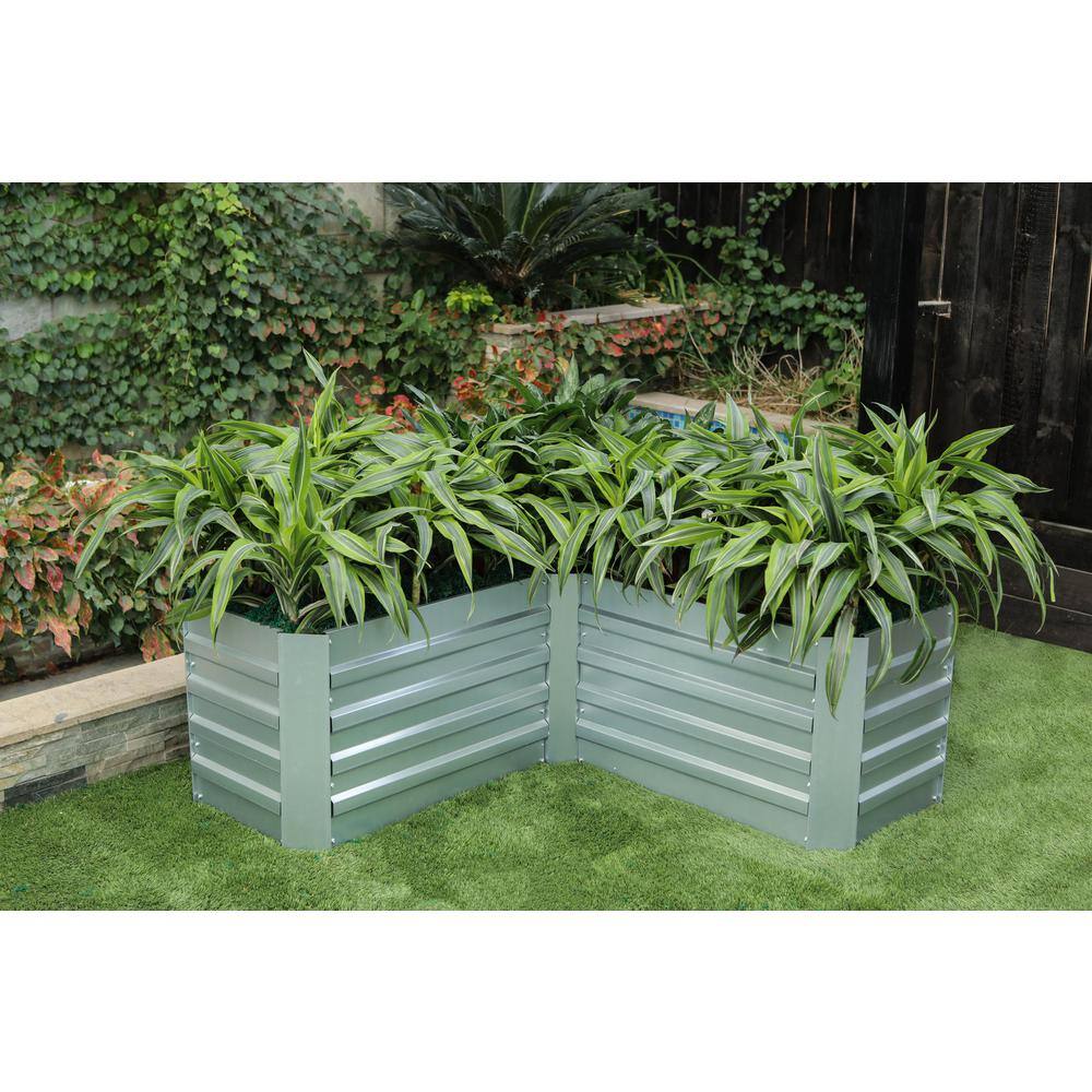 LuxenHome L-Shaped Galvanized Metal Raised Garden Bed WHPL1273