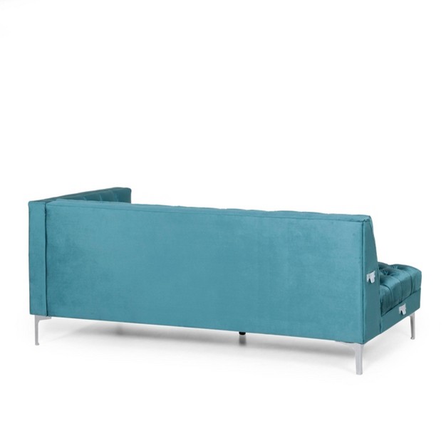 Tignall Contemporary Tufted Velvet Chaise Sectional Teal silver Christopher Knight Home