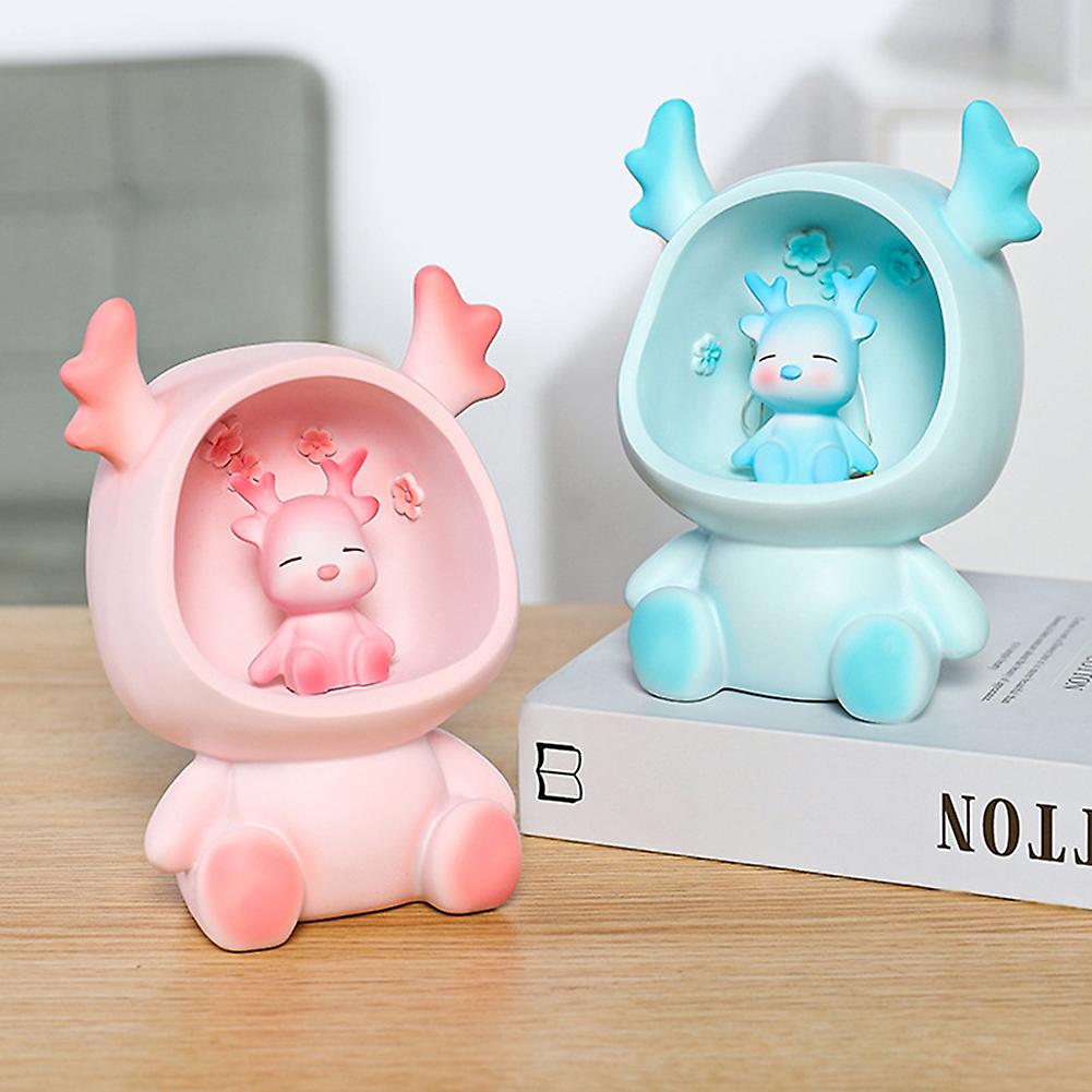 Resin Cartoon Night Light Ornament Cute Deer Star Lights Cute Doll Resin Ornament Creative Birthday Gift For Bedroom Dining Table Car Office Desk Pink