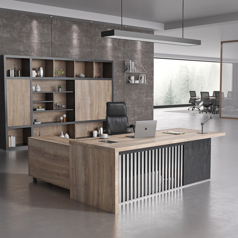 AFTAN Executive Desk with Pedestal & Right Mobile Return 180cm - Warm Oak & Black