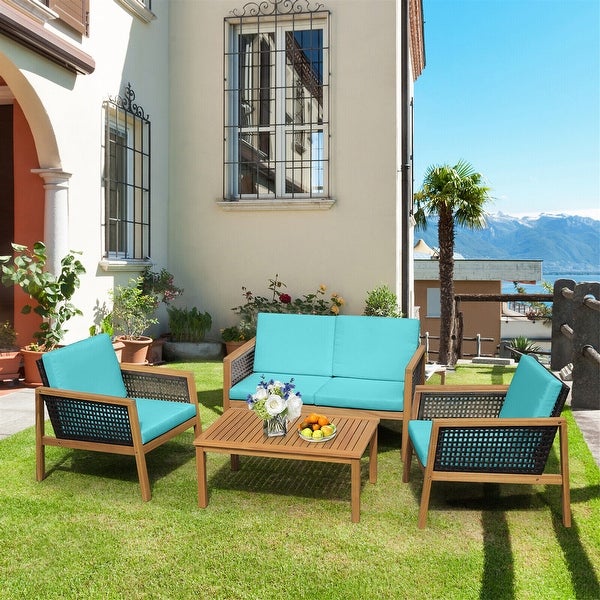 4-Piece Patio Rattan Furniture Set with Removable Cushions - Overstock - 37500663