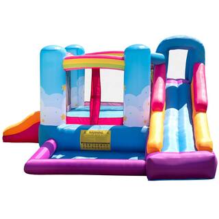 JOYIN 130L Multicolored Vinyl Rainbow Inflatable Bounce House with 2 Slides  Heavy-Duty Blower Play House For Kids Parties 70018