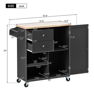 Nestfair Black Wood 42 in. Kitchen Island with Drawers and Spice Rack CWJ062B