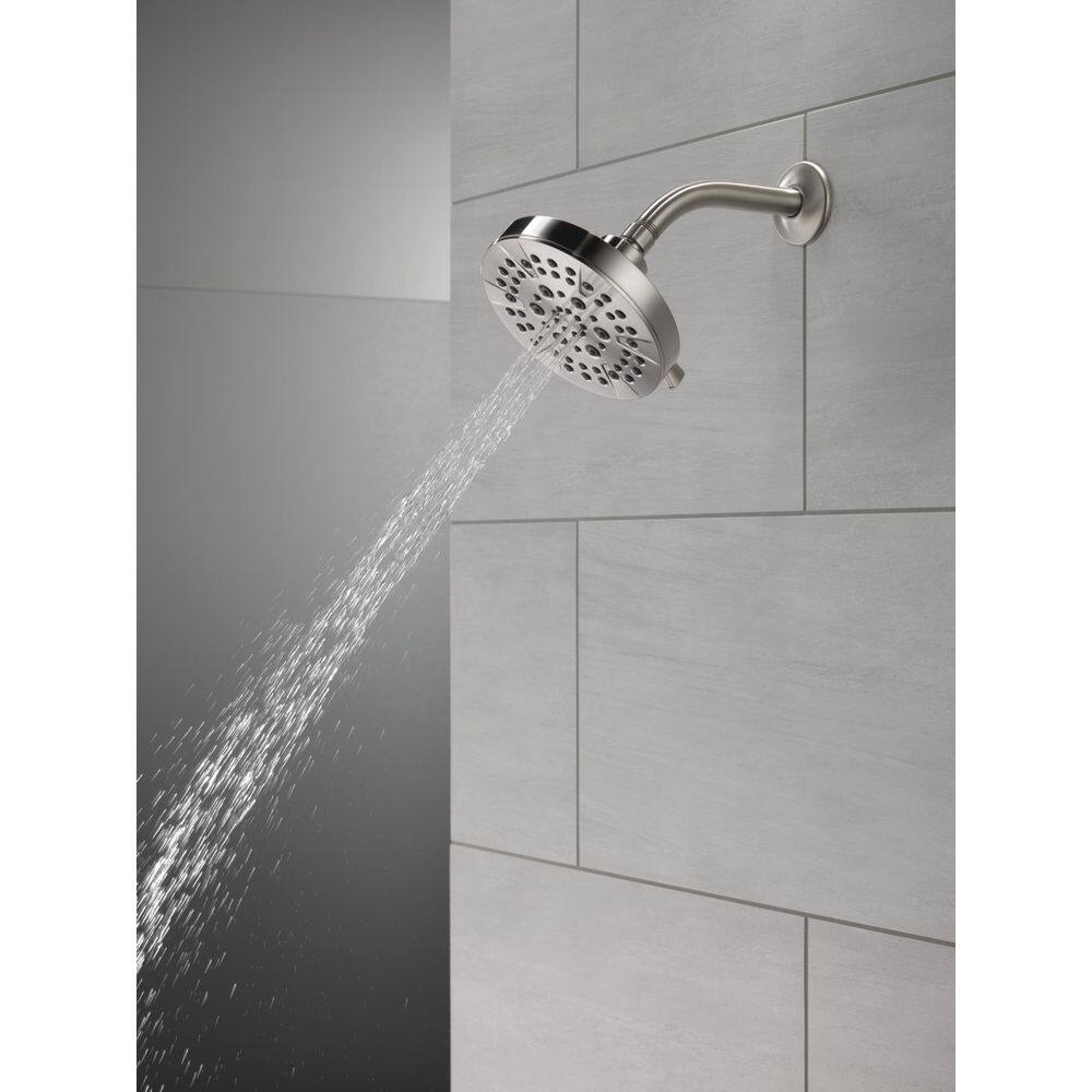 Delta 5-Spray Patterns 1.75 GPM 6 in. Wall Mount Fixed Shower Head in Stainless 52535-SS