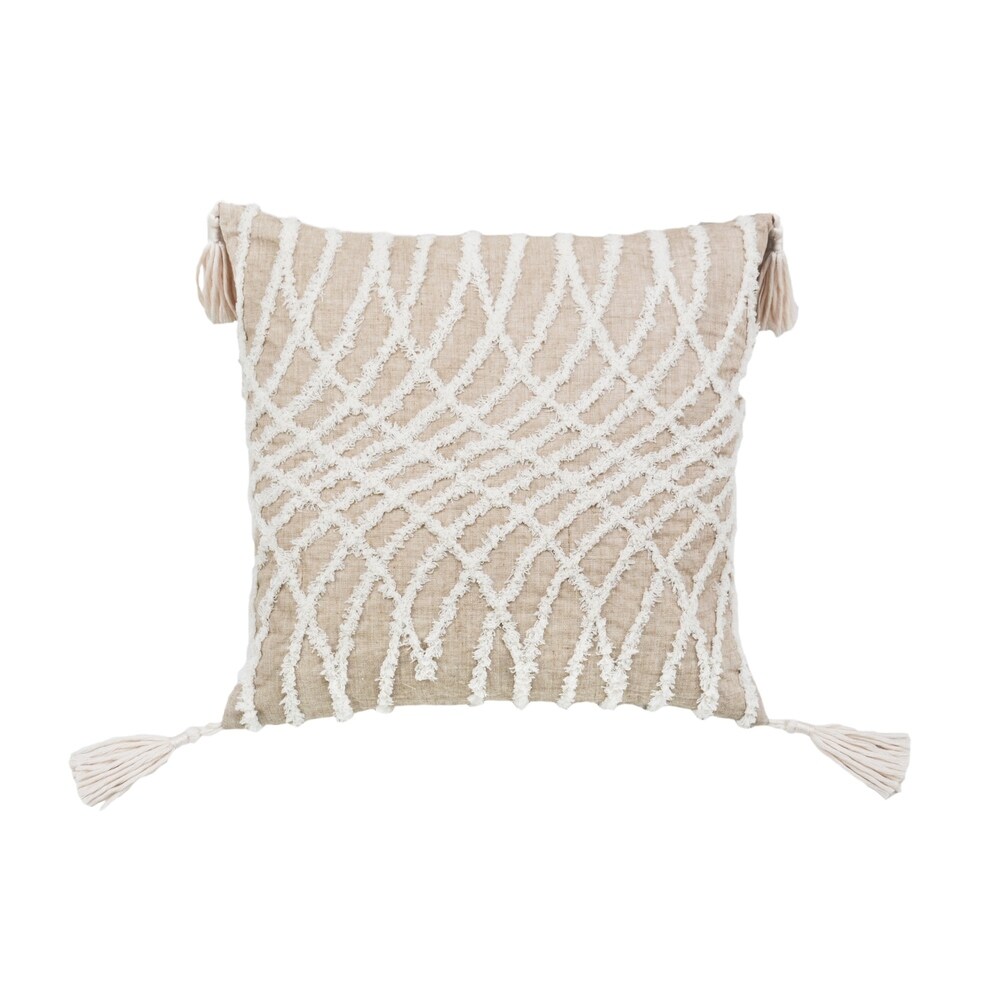 Corded Embroidered Optical Illusion Decorative Pillow   Taupe