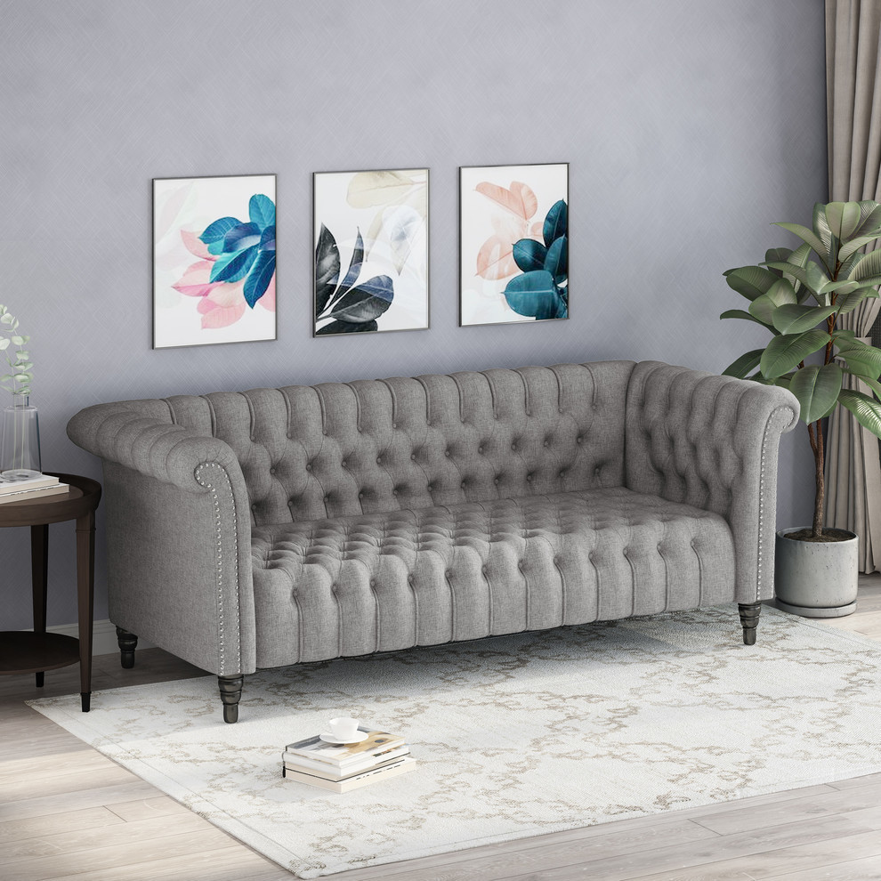 Edgar Traditional Chesterfield Sofa With Tufted Cushions   Traditional   Sofas   by GDFStudio  Houzz