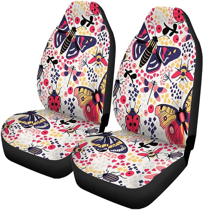 Set Of 2 Car Seat Covers Cartoon Butterfly Bee Dragonfly Small Insect Universal Auto Front Seats Protector Fits For Car，suv Sedan，truck