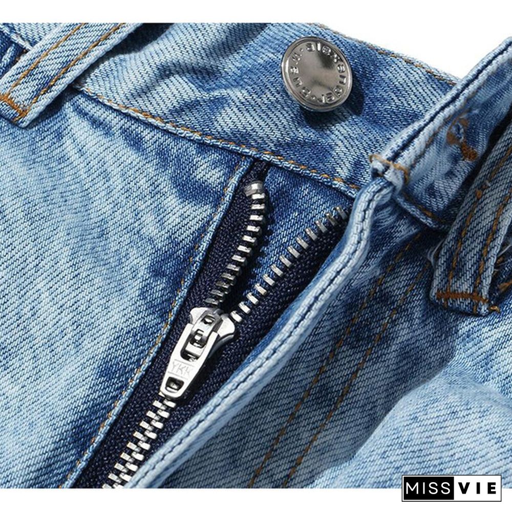 New Fashion Summer Autumn Sexy Lace-up Mid Waist Pockets Zipper Loose Mini Denim Shorts Women Plus SizexXXL