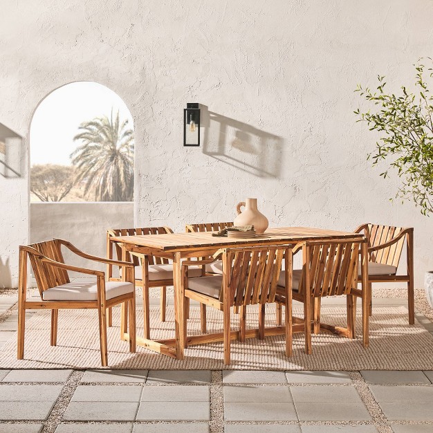 7pc Modern Slatted Wood Outdoor Dining Set Saracina Home