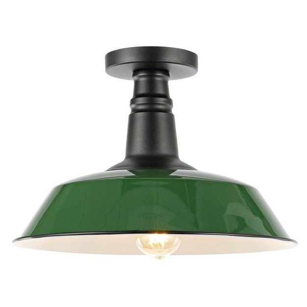 1 light Camila Classic Industrial Indoor outdoor Iron Led Semi Flush Mount Green white Jonathan Y