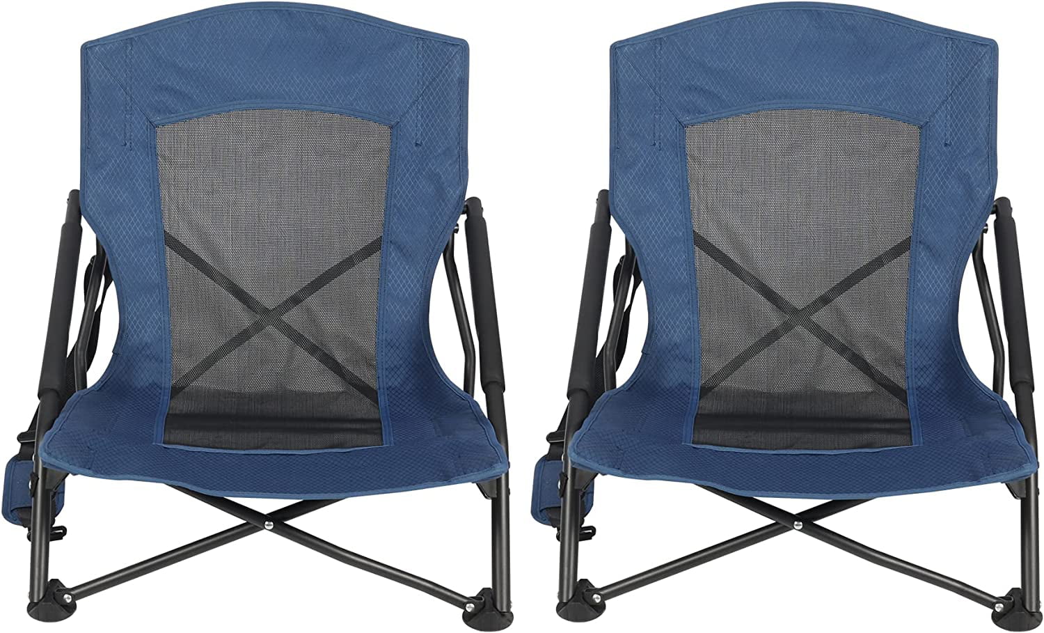 REDCAMP Low Beach Chairs， Portable Concert Chairs for Adults， Heavy Duty Compact Beach Chairs with Carry Bag， Small Folding Beach Chairs for Outdoor Travel Camping， 2 Pack of Navy