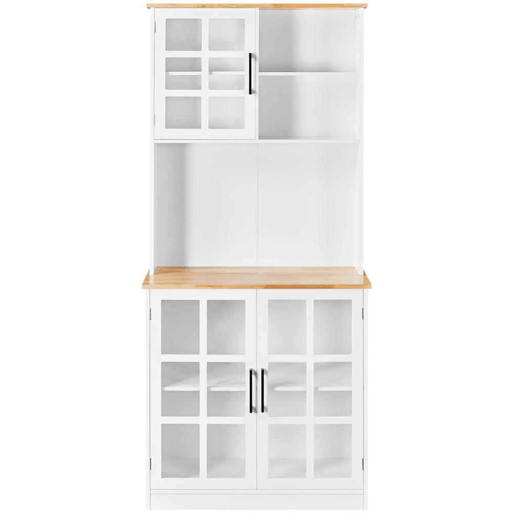 Topeakmart Kitchen Pantry with 3 Cabinets and 2 Open Shelves， White