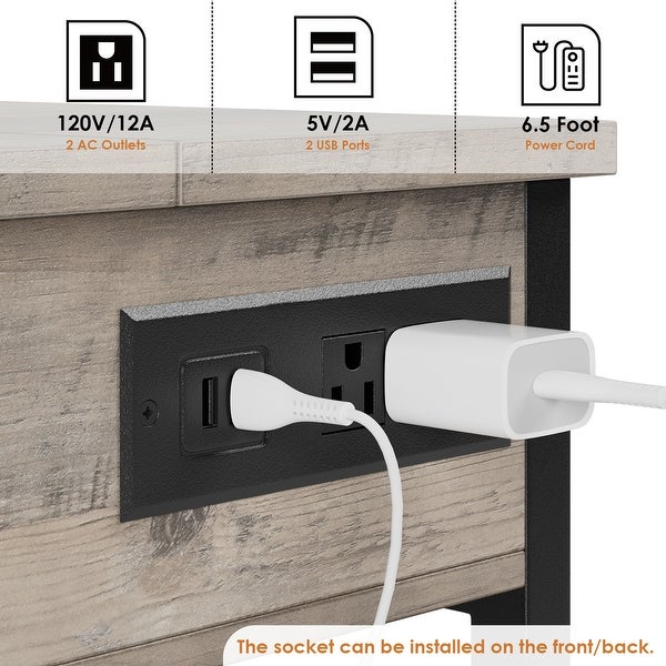 End Table with Charging Station， Side Table and Nightstand with USB Ports and Outlets