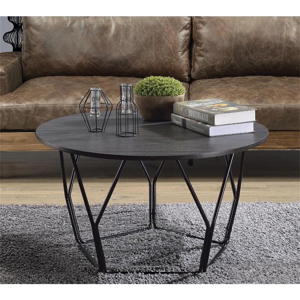 Vintage Style Round Coffee Table， Sofa Table With Sturdy Metal Frame